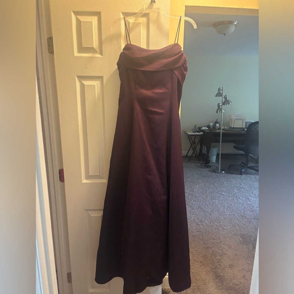 Betsy & Adam Plum Strapless Cowl Neck Gown